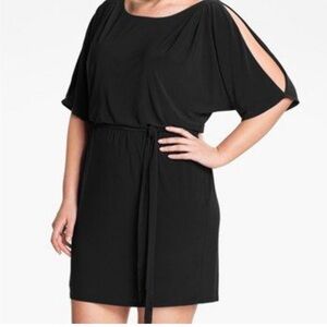 JESSICA SIMPSON Cold Shoulder Black Dress with Tassel Tie Belt